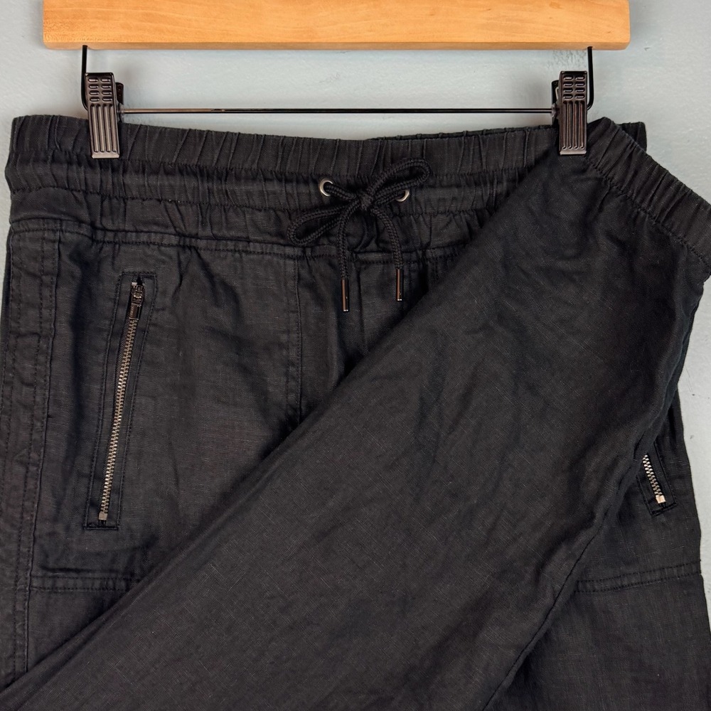 Athleta Cabo Linen Jogger Pants Womens 4 Black Drawstring Pockets Vacation